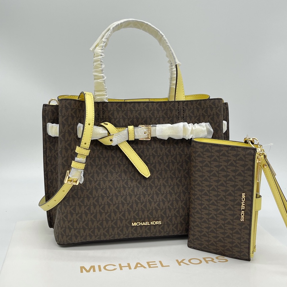 Michael Kors LG Emilia Satchel & Double Zip Wallet